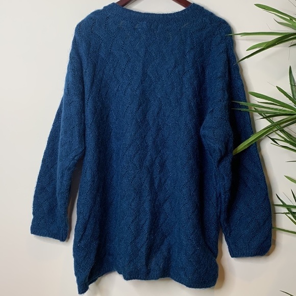 Yarnworks Blue Mohair Acrylic Blend Button Down Textured Knit V Neck Cardigan L - Picture 12 of 12